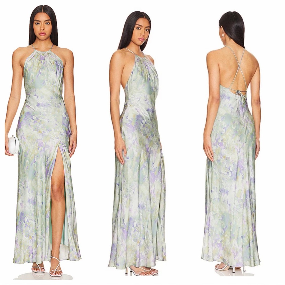 ASTR THE LABEL Elynor Purple Abstract Strappy Maxi Dress Revolve size M NWOT